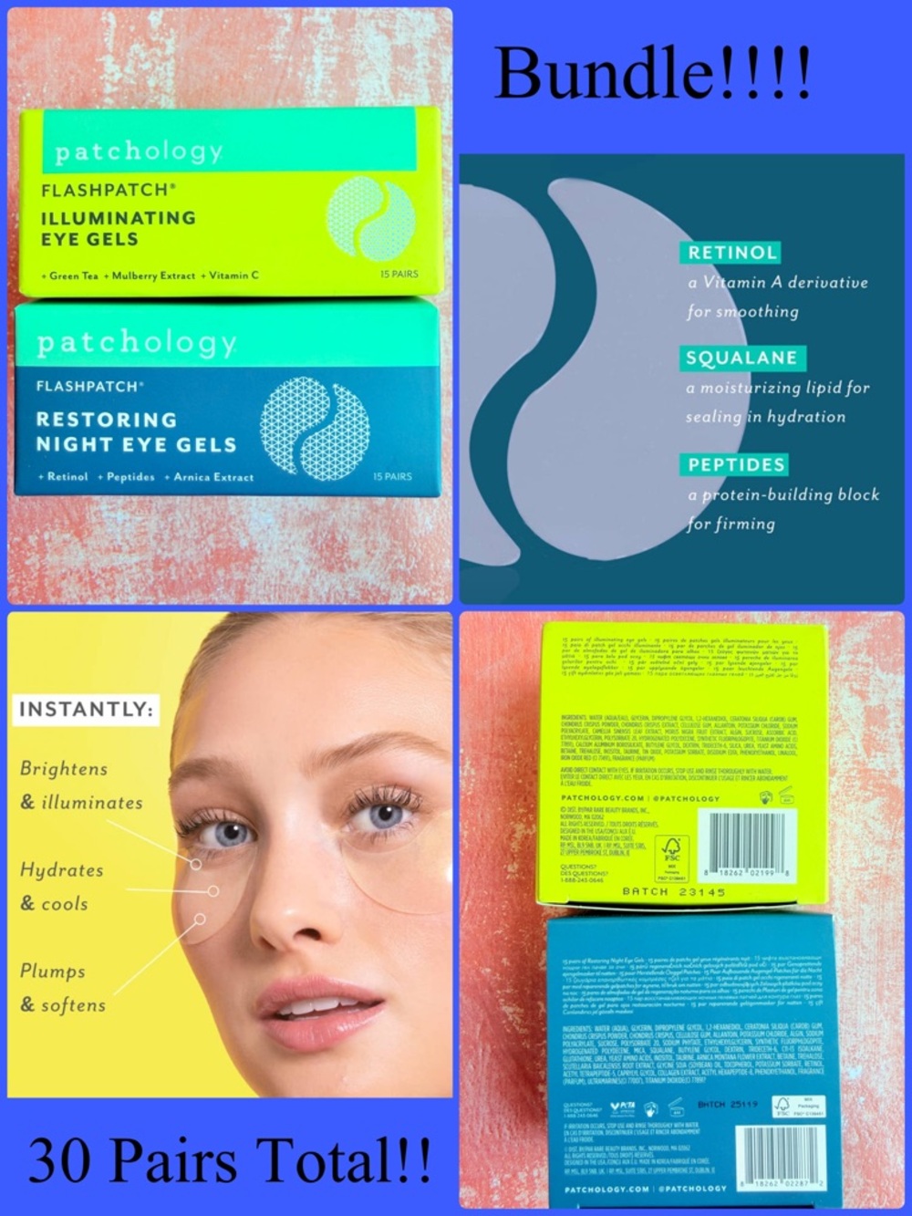 Patchology FLASHPATCH Under Eye Gels Day & Night Bundle NWT BNIB NEW Retinol